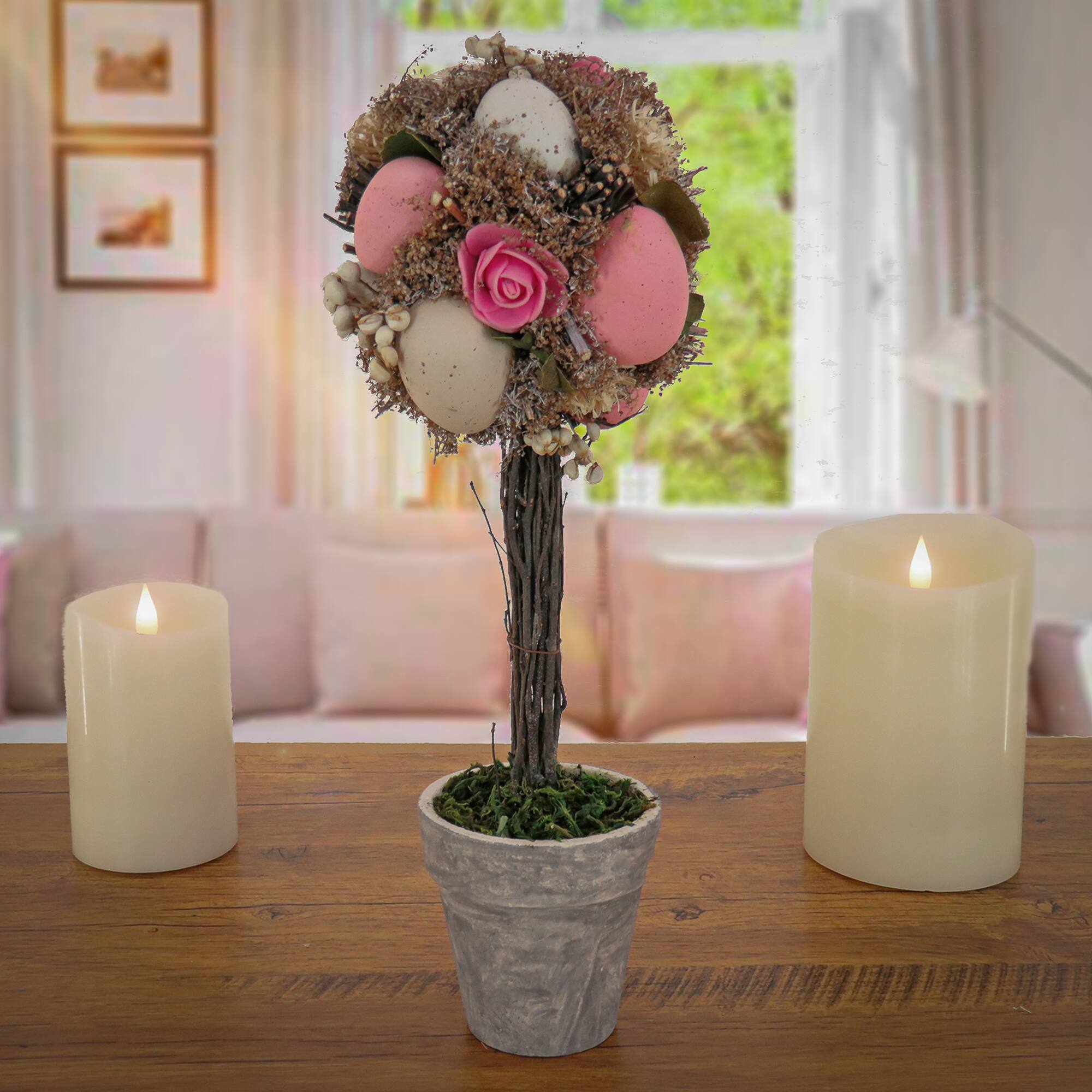 14" Easter Egg Single Ball Topiary Tree Tabletop Accent